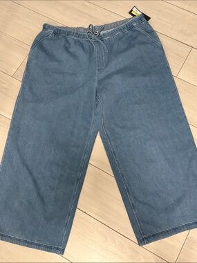 Future Collective plus size Wide Leg Drawstring Denim Pants - Blue 2x NWT